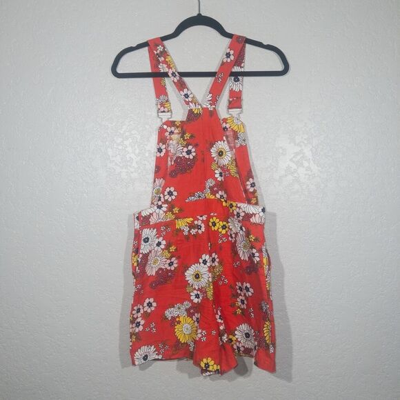 New ModCloth Candy Red Floral Dazed Summer‎ Days Cotton Shortalls 6 - Picture 9 of 9